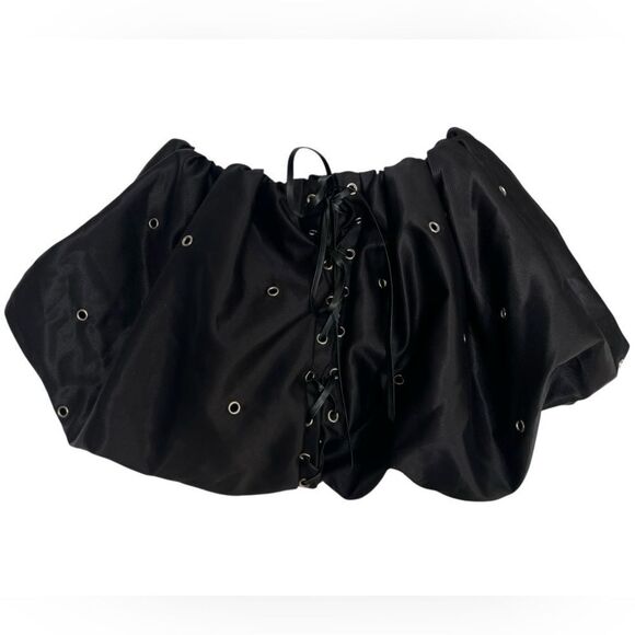 Dresses & Skirts - Black Satin Bubble Mini Skirt with Lace-Up Detail Size S